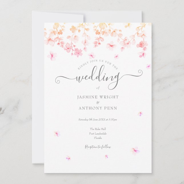 Peach Blossom Floral Wedding Einladung (Vorderseite)