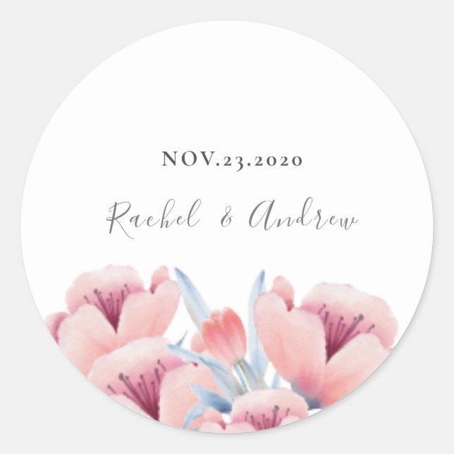 Peach Blossom | Floral Wedding Einladung Umschlag Runder Aufkleber (Vorderseite)
