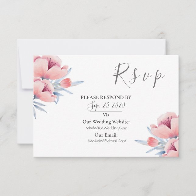 Peach Blossom | Floral Wedding RSVP Karte (Vorderseite)