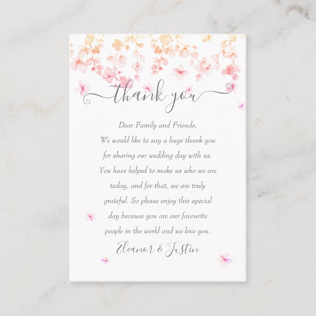 Peach Blossom Floral Wedding Vielen Dank Platzkarte (Vorderseite)