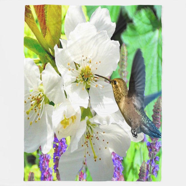 Peach Blossom Hummingbird Fleecedecke (Vorderseite)