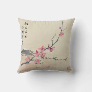 Peach Blossom Ink Artwork Throw Kissen