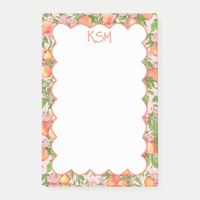 Peach Blossom Monogram Post it notes Post-it Klebezettel (Vorderseite)