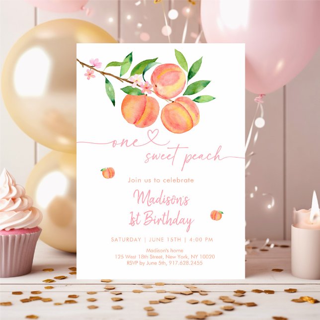 Peach Blossom One Sweet Peach Birthday Einladung (Von Creator hochgeladen)