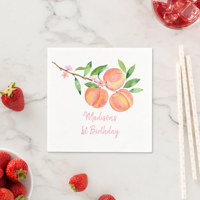 Peach Blossom One Sweet Peach Birthday Serviette (Beispiel)