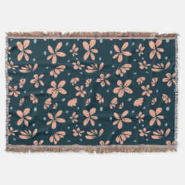 Peach Blossom Petals on Midnight Blue Decke