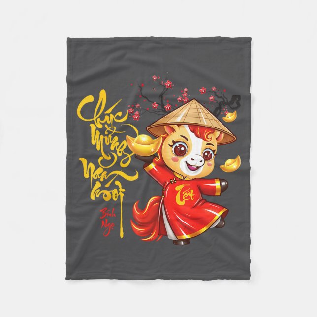 Peach Blossom Vietnamese Lunar New Year Horse 2026 Fleecedecke (Vorderseite)