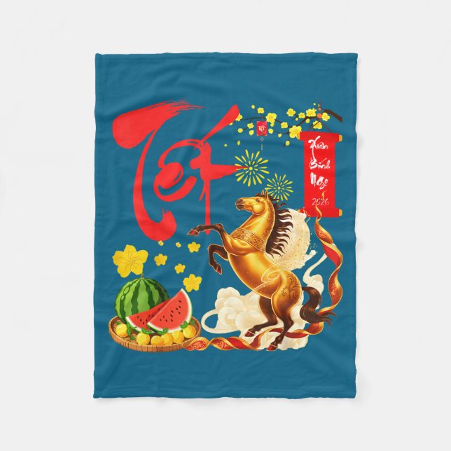 Peach Blossom Vietnamese Lunar New Year Horse 2026 Fleecedecke (Vorderseite)