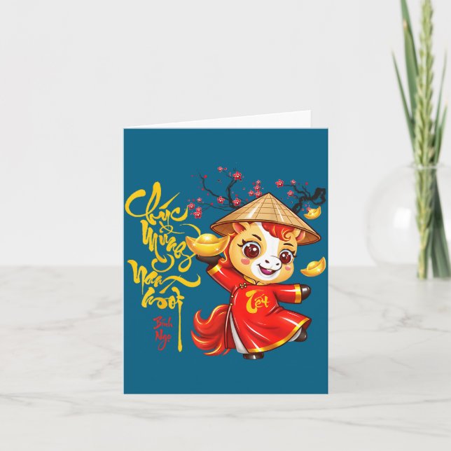 Peach Blossom Vietnamese Lunar New Year Horse 2026 Karte (Vorderseite)