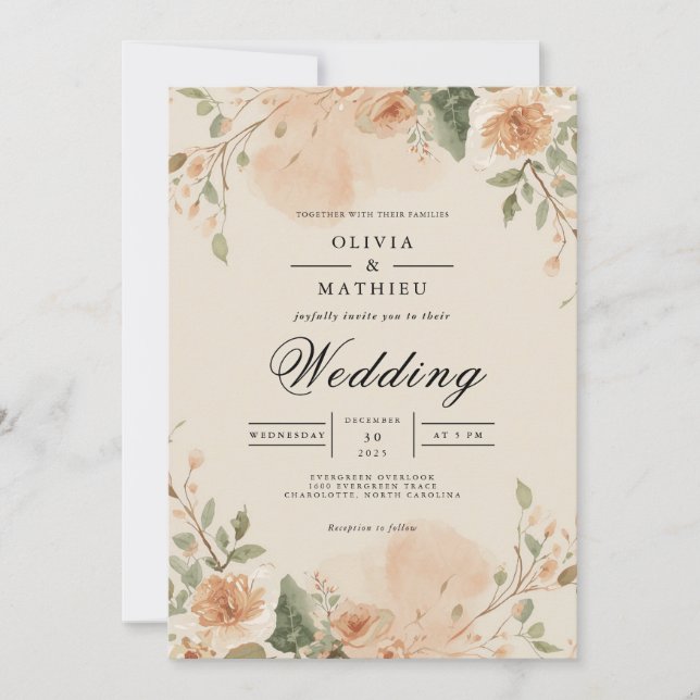 Peach Blossom Wedding Einladung (Vorderseite)