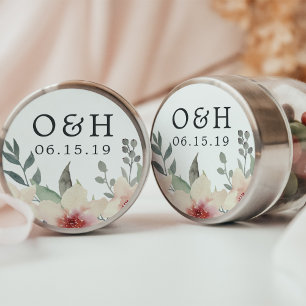 Peach Blossom Wedding Monogram & Date Runder Aufkleber