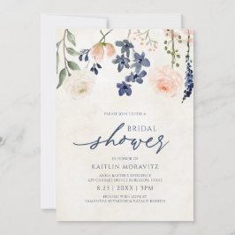 Peach & Blue Brautparty Botanisches Vintag Einladung