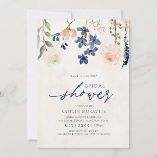 Peach & Blue Brautparty Botanisches Vintag Einladung