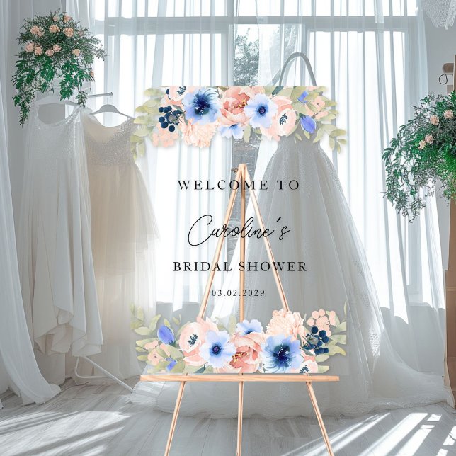 Peach Blue Floral Brautparty Acrylschild (Peach Blue Floral Bridal Shower Acrylic Sign)