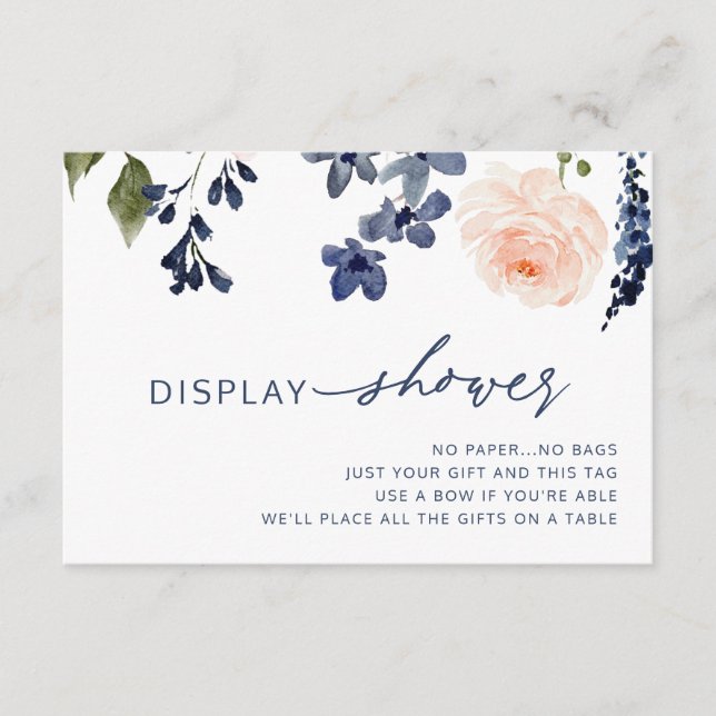 Peach & Blue Floral Display Brautparty Begleitkarte (Vorderseite)