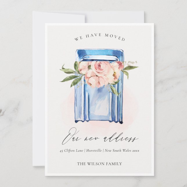 Peach Blue Floral Mailbox Wir haben bewegte Karte (Vorderseite)