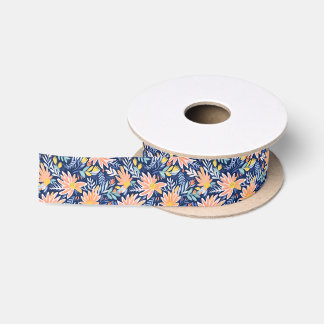 Peach blue foloral satinband