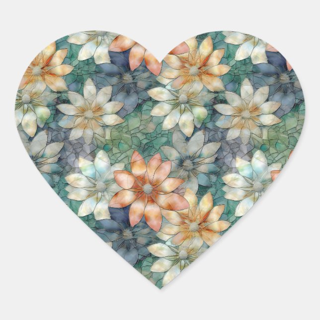 Peach Blue White Green Herz-Aufkleber (Vorderseite)