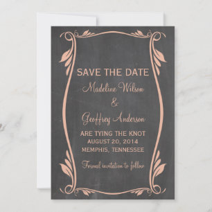 Peach Blüh Chalkboard Save the Date einladen