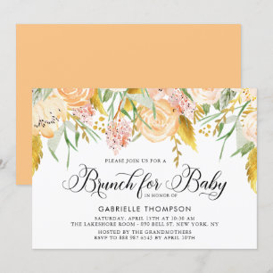 Peach Blume and Gold Blätter Baby Shower Brunch Einladung