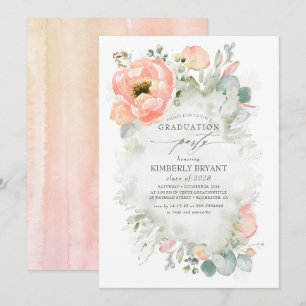 Peach Blume and Greenery Eleganter Abschluss Einladung