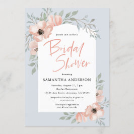 Peach Blume Dusty Blue Handgeschriebenes Brautpart Einladung