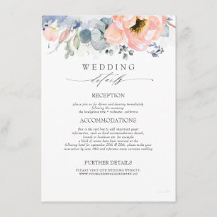 Peach Blume Dusty Blue Hochzeitsinformationen Begleitkarte