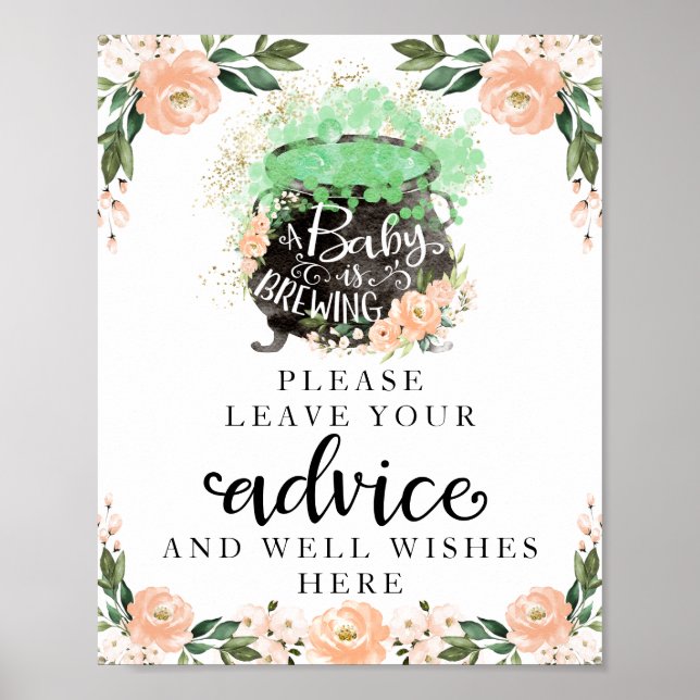 Peach Blume Halloween Babydusche Hinweis Unterschr Poster (Vorne)