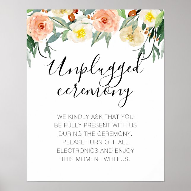 Peach Blume Keine Fotos Unplugged Wedding Zeremoni Poster (Vorne)