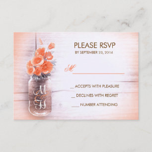 Peach Blume Mason jar Hochzeit RSVP Karten