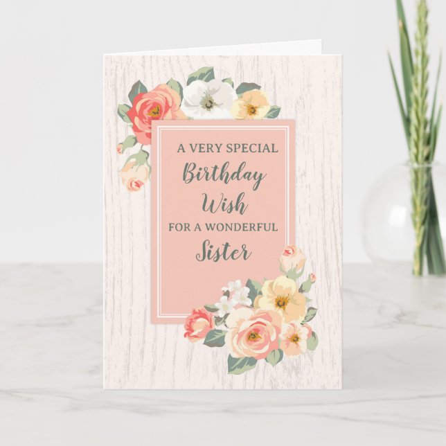Peach Blume Schwester Birthday Card Karte (Vorderseite)