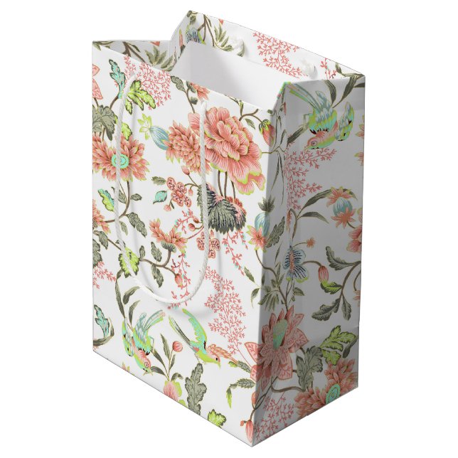 Peach Blume und Hummingbird Medium Geschenkbeutel Mittlere Geschenktüte (Rückseite Schrägansicht)