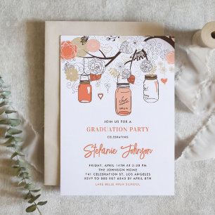 Peach Blume und Mason Jars Graduation Party Einladung