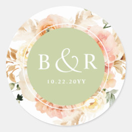 Peach, Blush and Green Wedding Envelope / Gefallen Runder Aufkleber