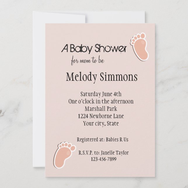 Peach Blush Baby Footprints Babydusche Einladung (Rückseite)
