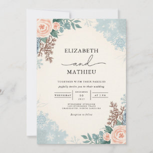 Peach Blush Bloral Winter Hochzeit Einladung
