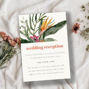 Peach Blush Boho Tropical Floral Hochzeitsempfang Begleitkarte