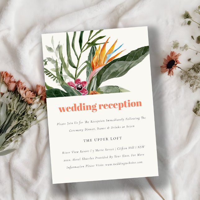 Peach Blush Boho Tropical Floral Wedding Reception Begleitkarte (Von Creator hochgeladen)