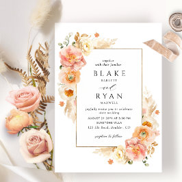 Peach Blush Cream Champagne Floral Elegante Hochze Einladung