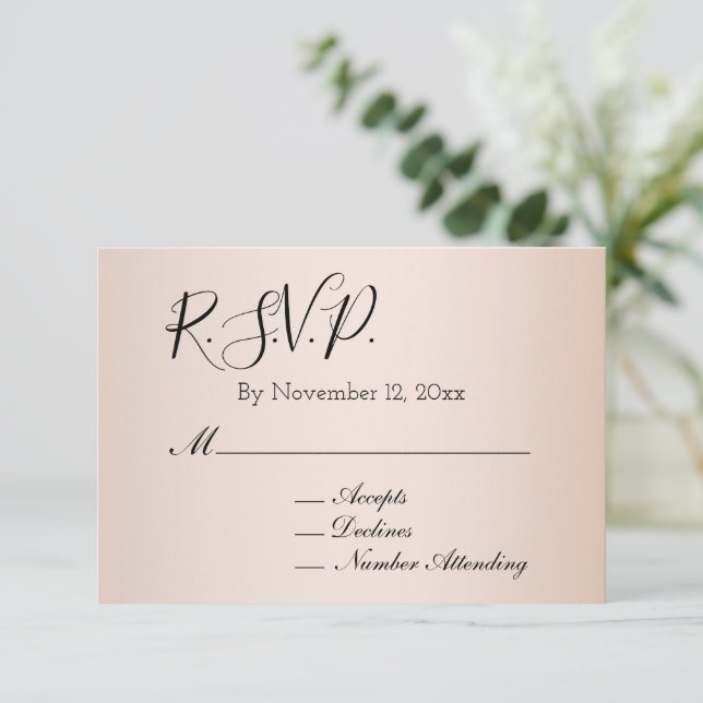 Peach Blush Cream Wedding RSVP Begleitkarte (Stehend Vorderseite)
