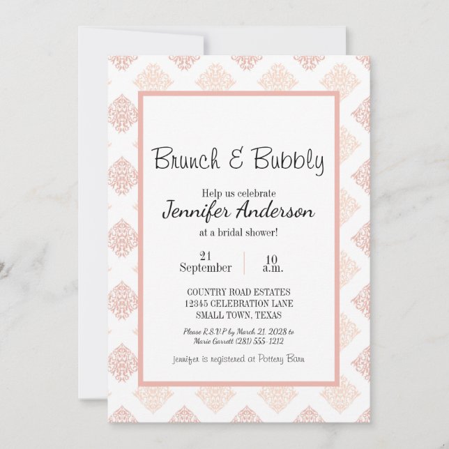 Peach Blush Damask Bridal Brunch (Vorderseite)