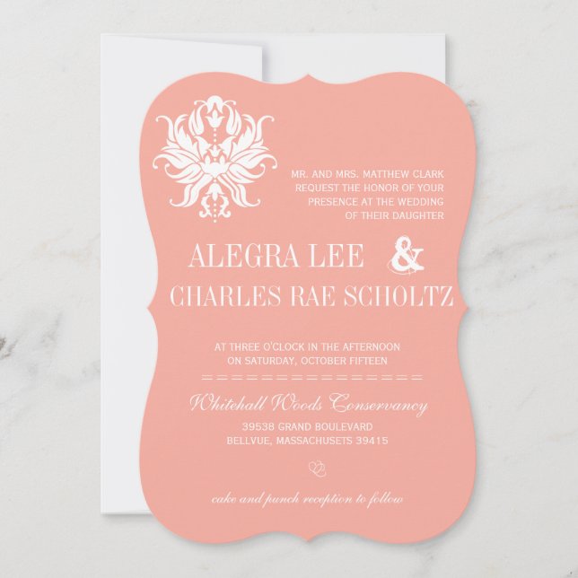 Peach Blush Damask Modernes Chalkboard Einladung (Vorderseite)