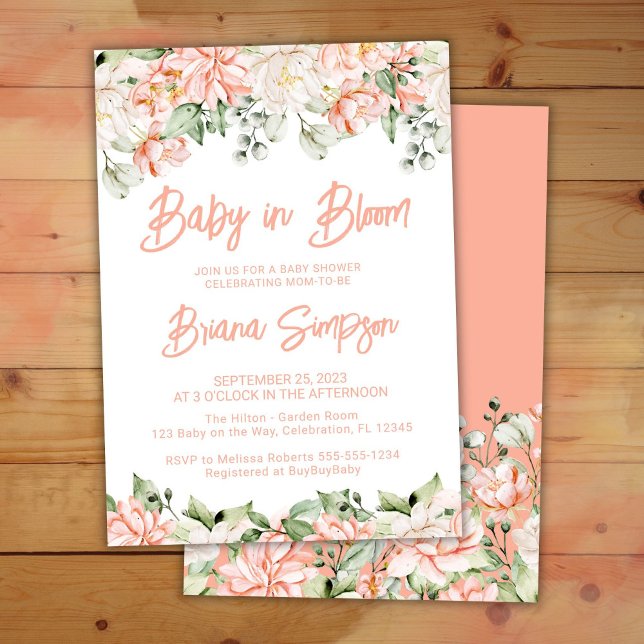 Peach Blush Elfenbeinbaby im Blütendusche Einladun Einladung (Von Creator hochgeladen)