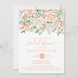 Peach Blush Elfenbeinblume Brautparty Einladung