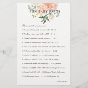 Peach Blush Floral Fun Baby Fakten Babydusche Flyer