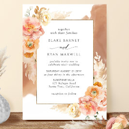 Peach Blush Floral, Terraccotta Wasserfarbene Hoch Einladung