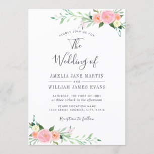 Peach Blush Floral Wasserfarbe Einladung Hochzeit