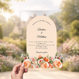 Peach blush florals arch clear wedding acryleinladungen
