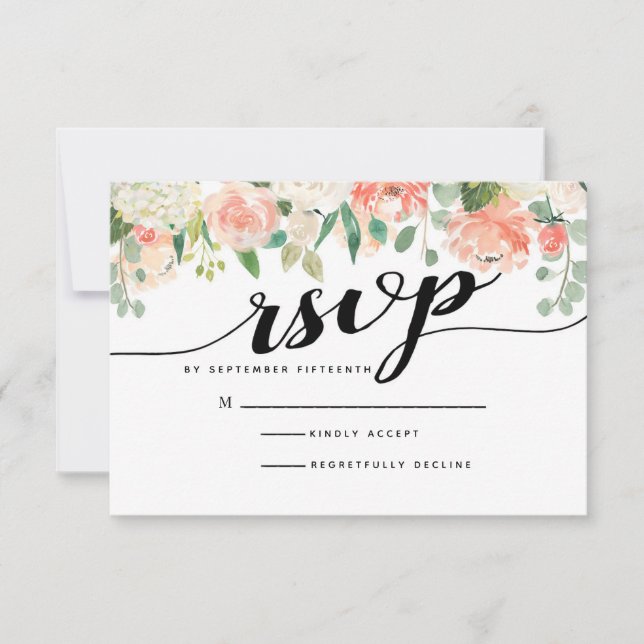 Peach & Blush Flowers Mariage Carte RSVP (Devant)
