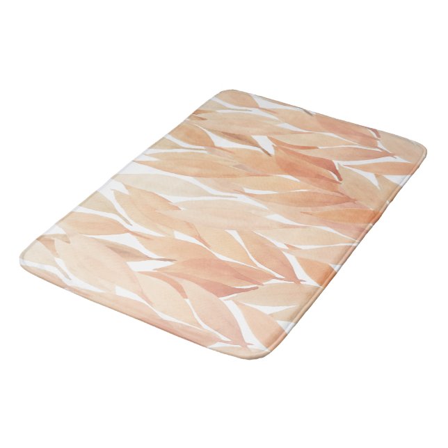 Peach Blush Foliage Aquarellfarben Pastelltöne Badematte (Schrägansicht)